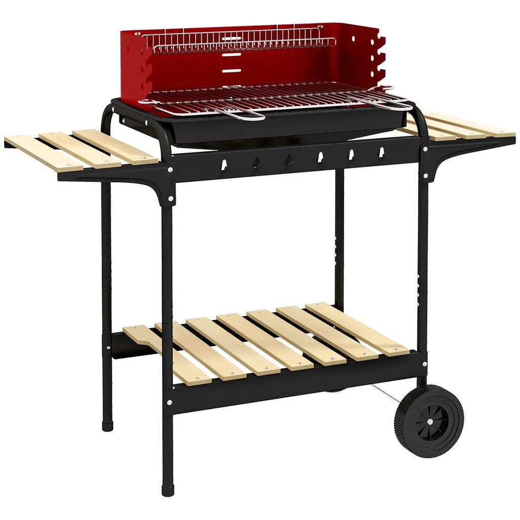 Grill Węglowy Outsunny Metal Sosna, 103x47x95 Cm, Czerwono-Czarny