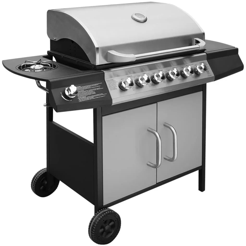 Grill Gazowy Barbacoa 6+1 Palników Czarno-Srebrny Vidaxl
