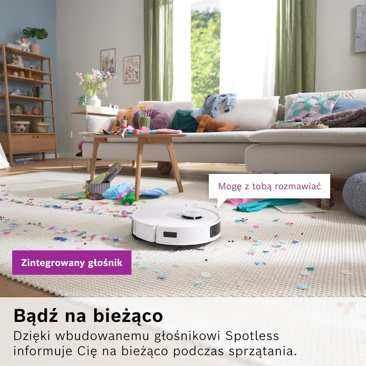 Bosch Spotless+ Robot sprzątający z funkcją mopowania, moc ssania 11 000 Pa, statyczna nakładka mopującą, stacja czyszczącą, nawigacją Smart Vision, aplikacja Bosch Home Connect, BCRD1W, biały