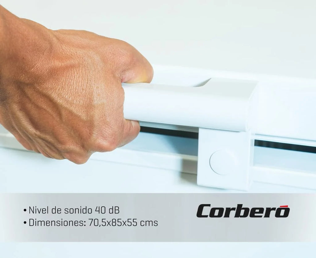Corbero - Zamrażarka skrzyniowa 142L | CCHH15024E | Elektroniczne sterowanie z wyświetlaczem | Oświetlenie LED | Uchwyt | 1 kosz wewnętrzny | 2 kółka | 2 regulowane nóżki | 40 dB | Klasa energetyczna E | Biała
