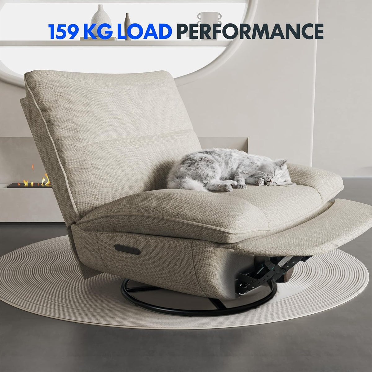 FLEXISPOT XC6 Fotel Relaxacyjny, Obrotowa Kanapa z Funkcją Bujania, Fotel TV z Regulowanym Oparciem, Rozkładany Fotel do Sypialni, Salonu i Kina Domowego (Beżowy)