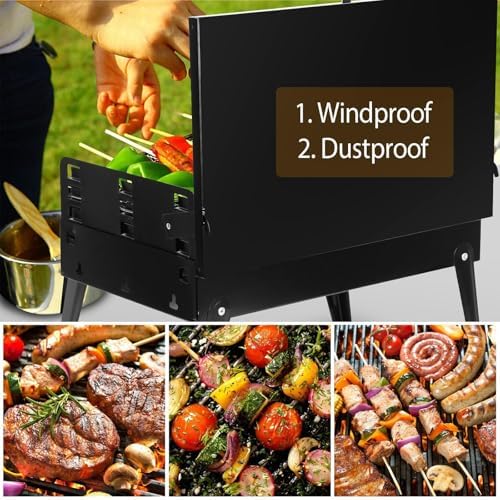 Przenośny grill węglowy ze stali nierdzewnej, składany grill na świeżym powietrzu z haczykami narzędziowymi na kemping, piknik, ogród, imprezę, podróż, idealny do gotowania na świeżym powietrzu