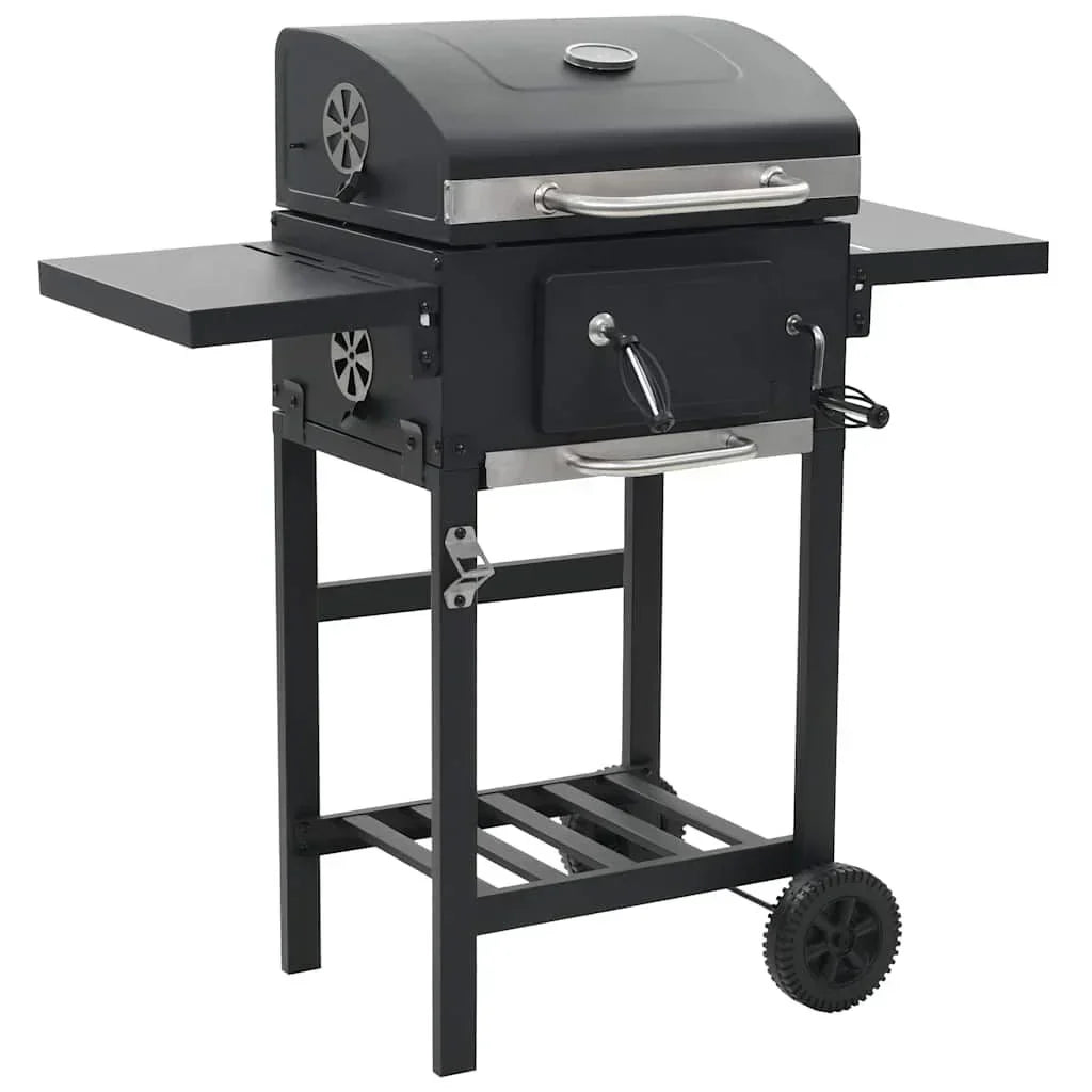 Czarny grill na węgiel drzewny Vidaxl z dolną półką