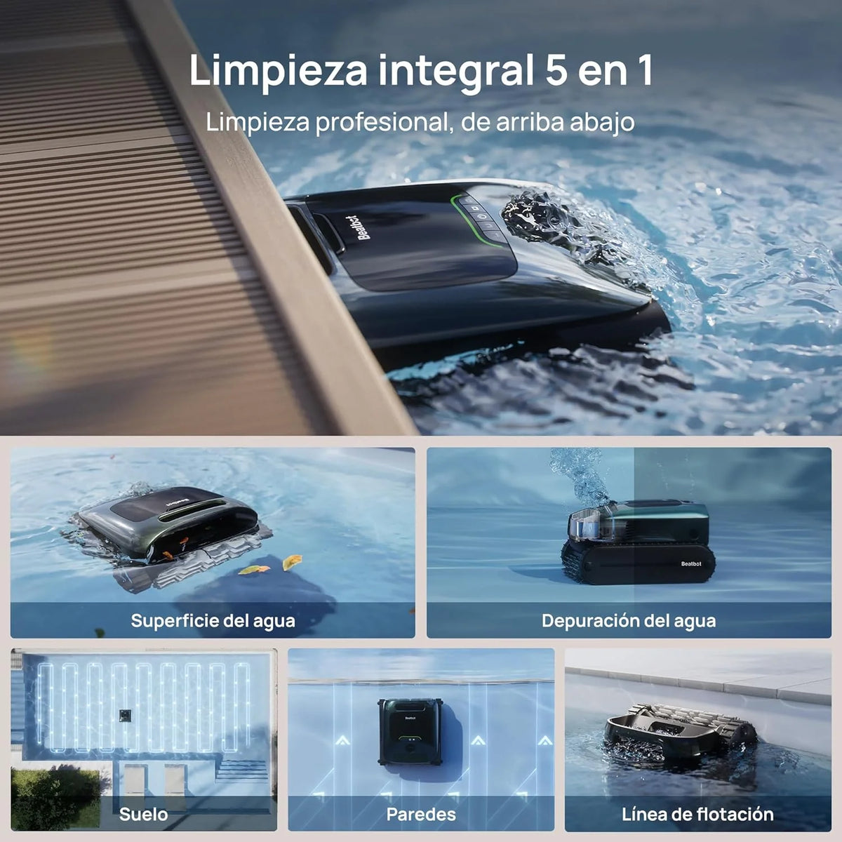 Beatbot AquaSense 2 Pro — Robot sprzątający do basenu, niezrównane czyszczenie 5 w 2, usuwa brud z powierzchni wody za pomocą zdalnej nawigacji, parkuje na powierzchni, klaruje wodę, do basenów