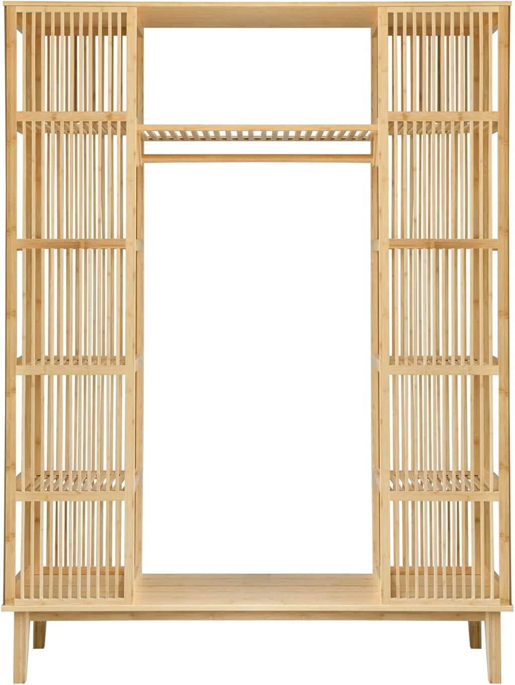 [en.casa] Szafa na Ubrania z 2 Drzwiami Przesuwnymi, Garderoba z 12 Półkami i 1 Drążkiem do Wieszania, Wieszak Bambusowy 185 x 140 x 45 cm, Naturalna