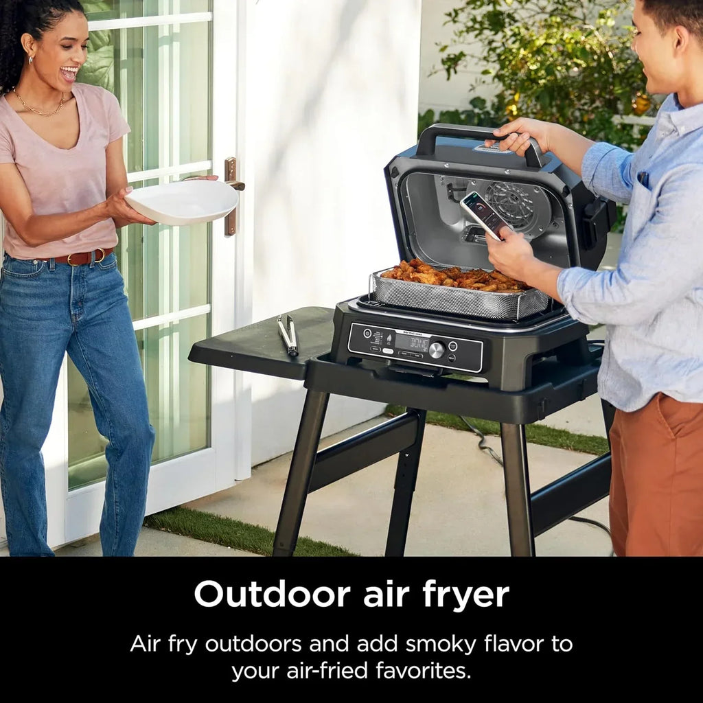 Ninja Woodfire Pro XL 4 w 1, grill i wędzarnia ogrodowa, termometr, główny grill 4 w 1, grill wędzarniczy, zewnętrzna frytkownica powietrzna, piekarnik, przenośny, grill elektryczny, ciemnoszary, model OG850