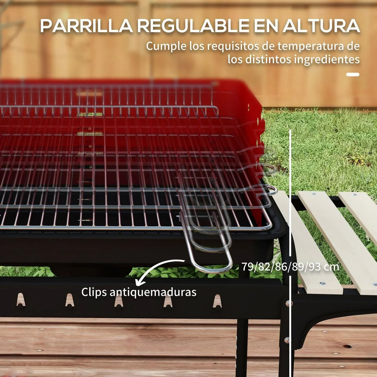 Grill Węglowy Outsunny Metal Sosna, 103x47x95 Cm, Czerwono-Czarny