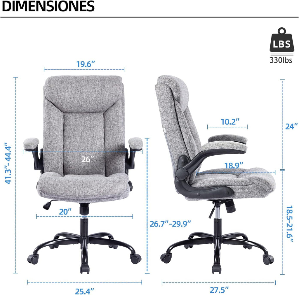 Ergonomiczne krzesło biurowe, krzesło do komputera, obrotowe krzesło robocze ze składanym podłokietnikami, regulacja wysokości, wygodne, do biura, domu, gier (szary materiał) (Czarny)