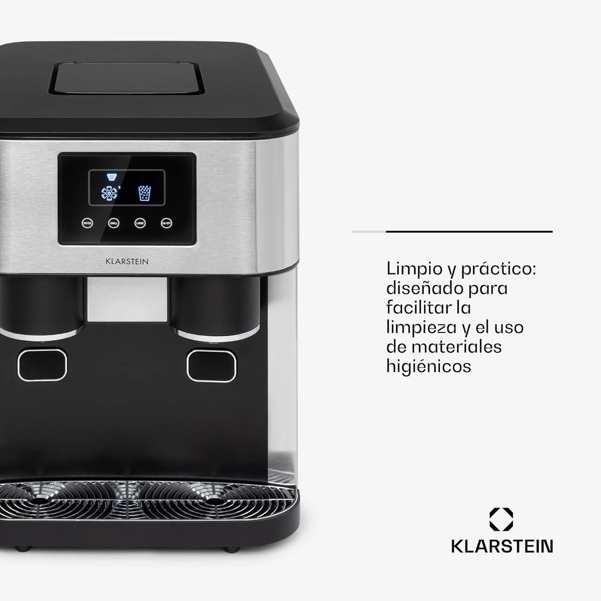 Klarstein Maquina de Hielo Doméstica, 1,8L, Szary, Kostkarka do Lodu 15 kg, do Robienia Kostek Lodu i Kruszonego Lodu w Domu, z Panelem Dotykowym i Systemem Łatwego Czyszczenia, Funkcja Szybka