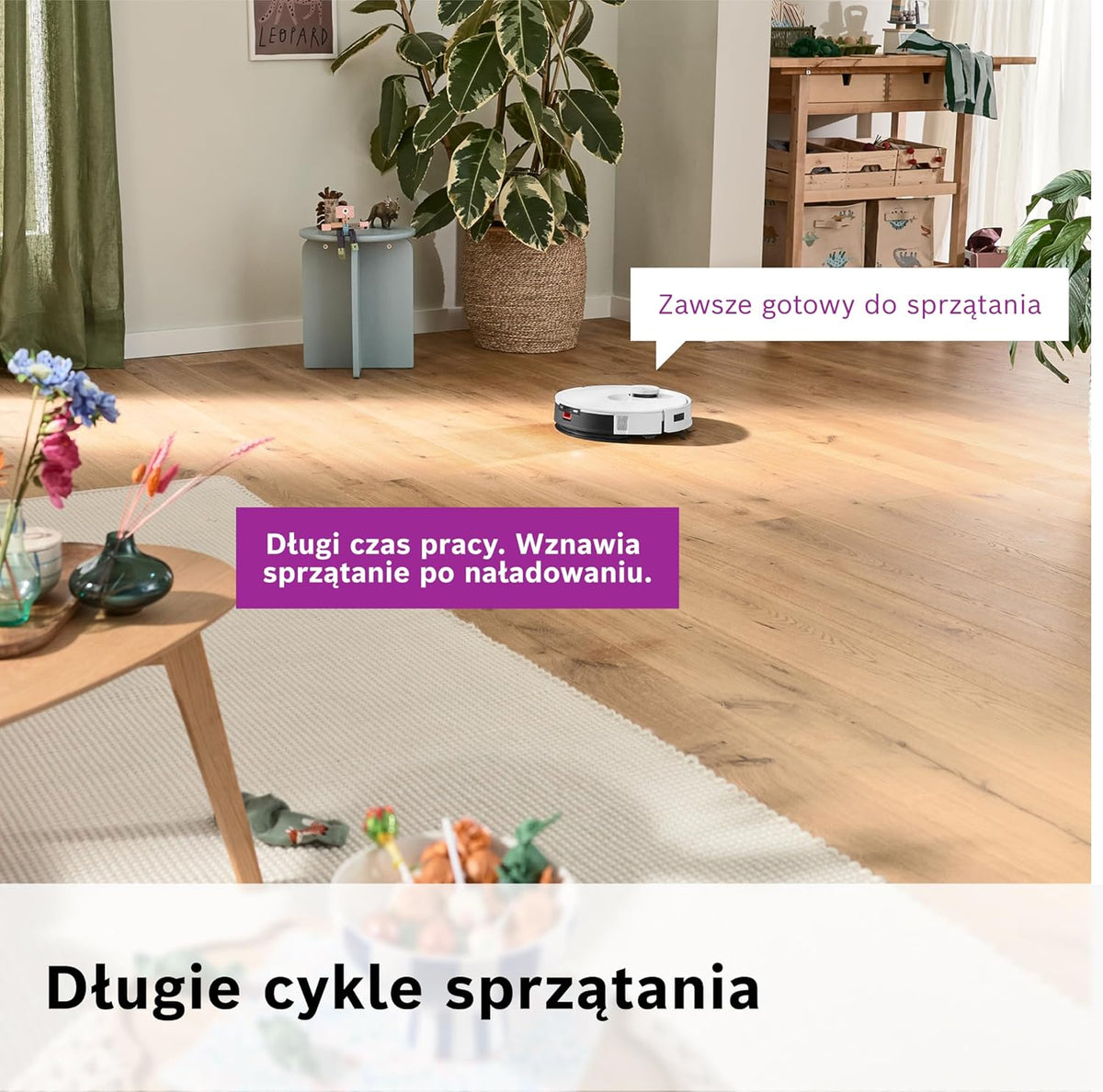 Bosch Spotless+ Robot sprzątający z funkcją mopowania, moc ssania 11 000 Pa, statyczna nakładka mopującą, stacja czyszczącą, nawigacją Smart Vision, aplikacja Bosch Home Connect, BCRD1W, biały