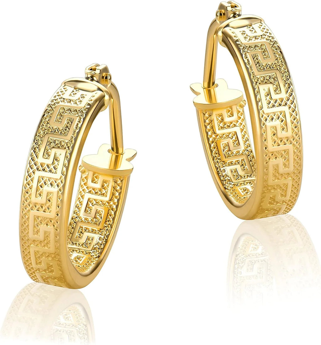 Kolczyki małe koła greckie z diamentowaniem 18-karatowe żółte złoto / 750 (2 x 14 mm Ø) - PRI37A