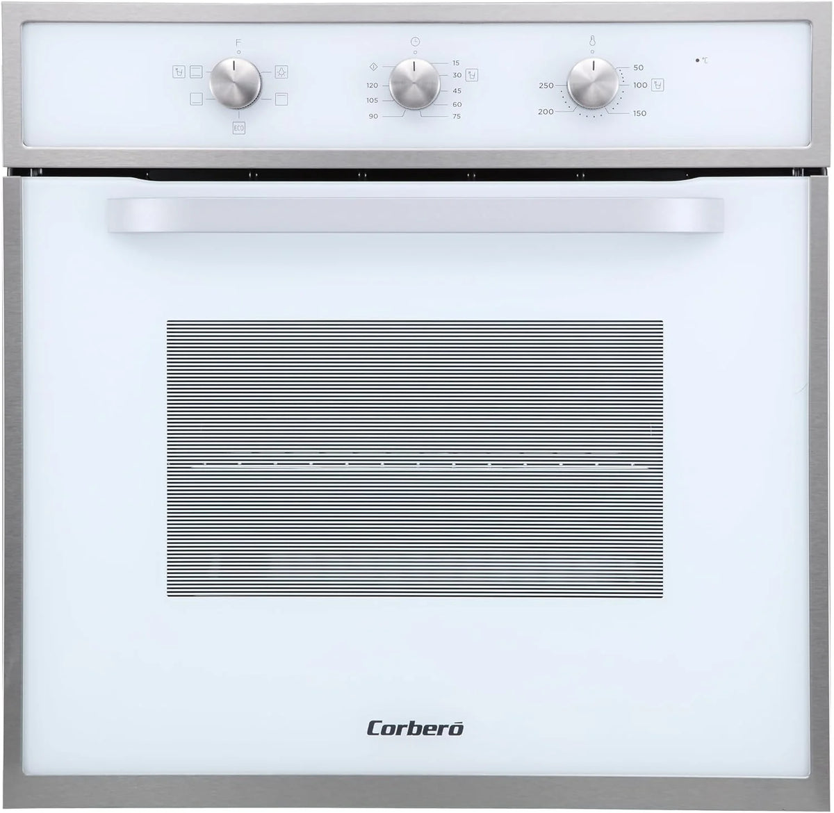 Corberó - Piekarnik konwekcyjny 70L | CCHM603W | 60x60x58 cm | Konwencjonalny z 4 programami | Oświetlenie wnętrza | Czyszczenie hydrolityczne | Podwójne szklane drzwi | 2100W | Biały profil Inox