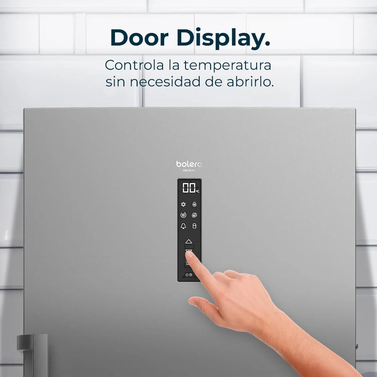 Cecotec Pionowa Zamrażarka Bolero CoolMarket UF 380 inox D. 380L, 1950W, Silnik Inverter Plus, Niskie Zużycie Energii, Total No Frost, Wyświetlacz w drzwiach, Możliwość Przekształcenia w Lodówkę, Multi Airflow