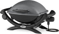Weber Q1400 Elektryczny Grill, powierzchnia grillowania 43 x 32 cm, przenośny BBQ Grill,2-częściowy żeliwny ruszt pokryty emalią porcelanową, pokrywa i obudowa aluminiowa - Ciemnoszary (52020079)