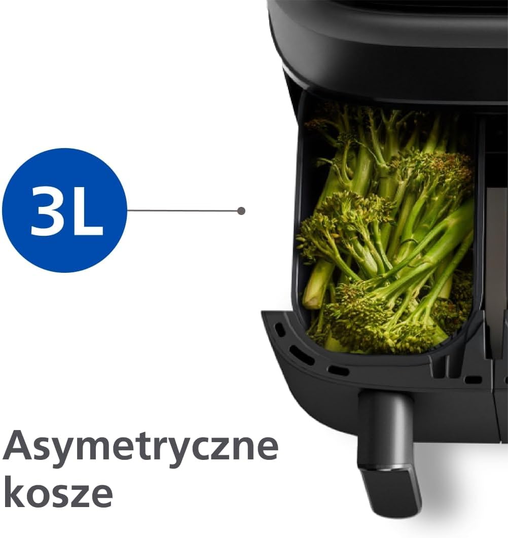 Philips Ovi Dual Basket z parą - Wyjątkowe funkcje gotowania Steamfry, Gotowania na parze, Airfry - 19 sposobów gotowania; pojemność 9L (3L + 6L), RapidAir Plus, automatyczne SteamClean (NA550/00)