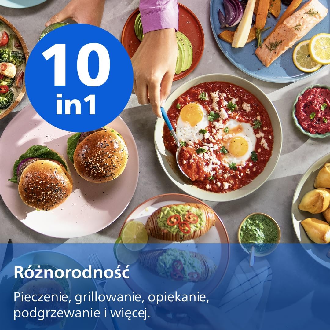 Philips Ovi Dual Basket z parą - Wyjątkowe funkcje gotowania Steamfry, Gotowania na parze, Airfry - 19 sposobów gotowania; pojemność 9L (3L + 6L), RapidAir Plus, automatyczne SteamClean (NA550/00)