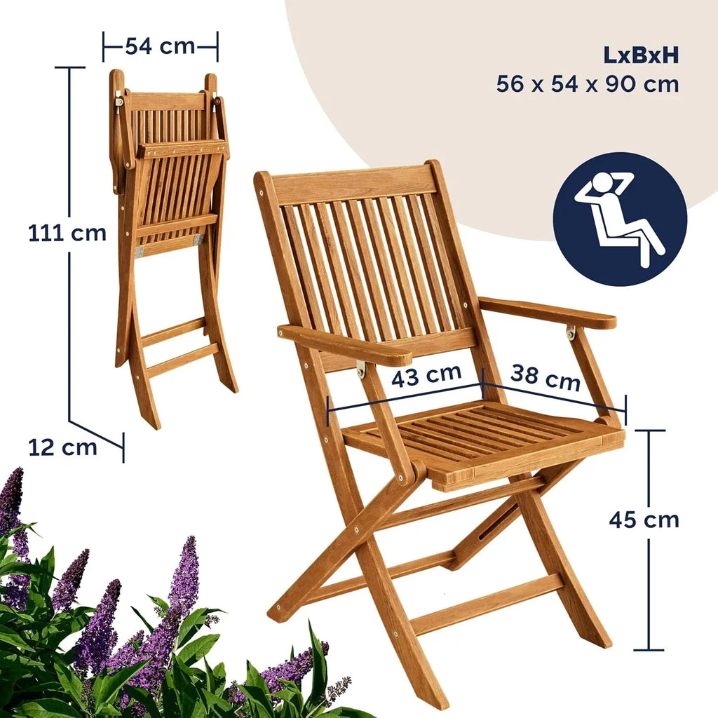 CASARIA® FSC® Zestaw Ogrodowy Stół 4 Krzesła Drewno Akacjowe Jadalnia Patio Taras Balkon Zestaw 5-częściowy Składany Stół Siedziska Podłokietniki Trwały Odporny na Warunki Atmosferyczne 120 x 70 cm