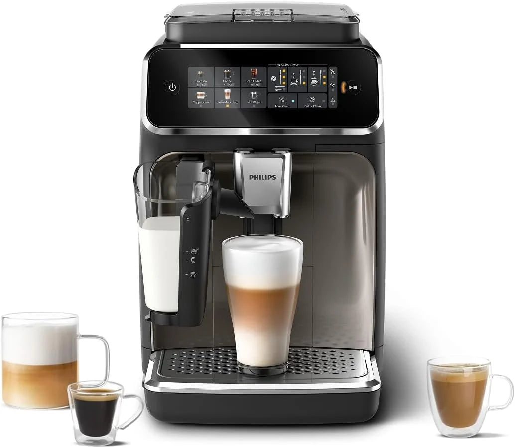 Philips Seria 2200 Automatyczny ekspres do kawy - 2 rodzaje kawy, dotykowy wyświetlacz, klasyczny spieniacz do mleka, ceramiczny młynek, matowa czerń (EP2220/10)
