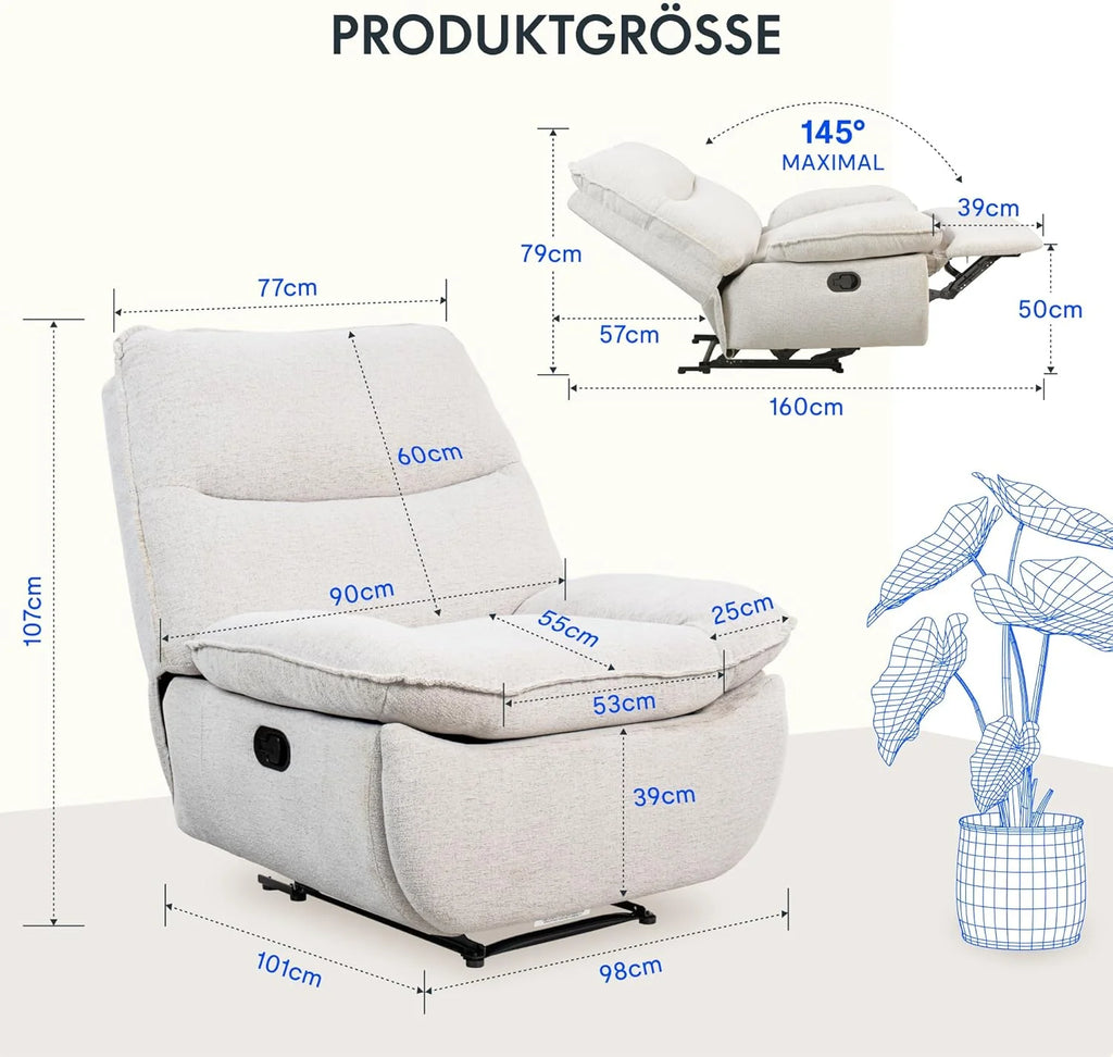 FLEXISPOT XC6 Fotel Relaxacyjny, Obrotowa Kanapa z Funkcją Bujania, Fotel TV z Regulowanym Oparciem, Rozkładany Fotel do Sypialni, Salonu i Kina Domowego (Beżowy)