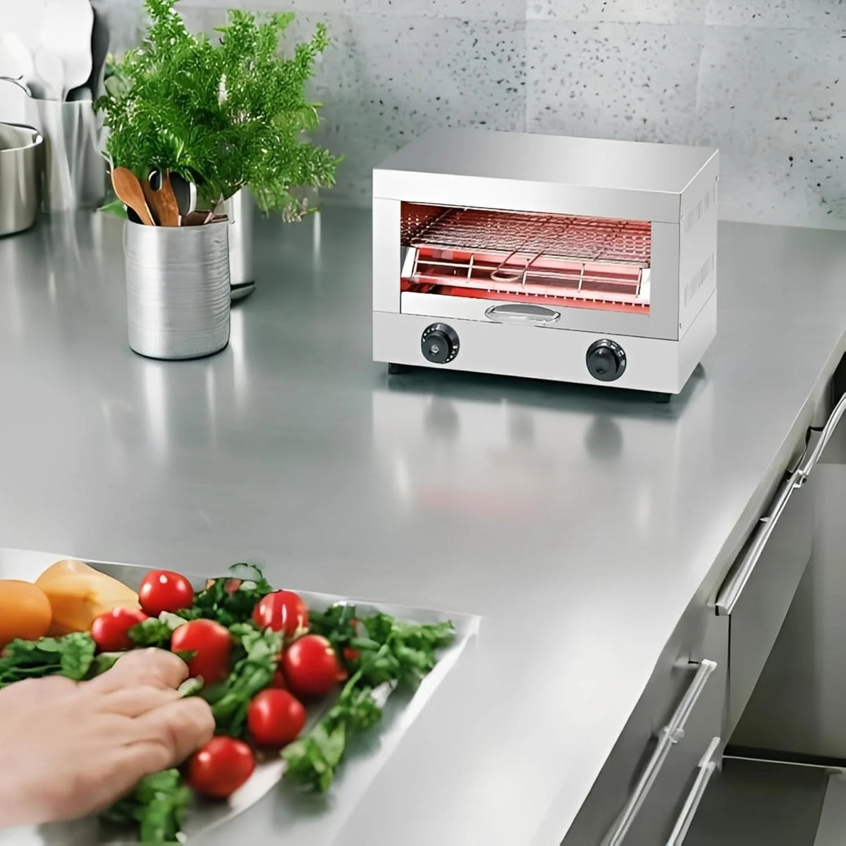 MBH – Toster przemysłowy elektryczny 1-poziomowy INOX do GASTRONOMII. Profesjonalny piec do opiekania pieczywa do baru i restauracji.
