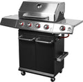BROWIN® dragON BBQ101 | Grill Gazowy | BBQ | Wielofunkcyjny | Stal nierdzewna | Grill na 4 kółkach | 4 Palniki Główne | Palnik Boczny | 60 x 36,5 cm | 11,7 kW | Czarno-Srebrny