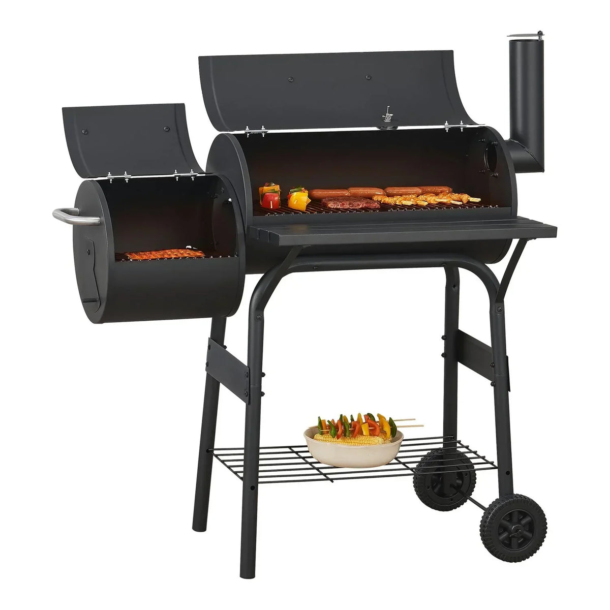 Grill Węglowy Arielli z Wędzarnią 115 X 110 X 64 Cm - Czarny [casa.pro]
