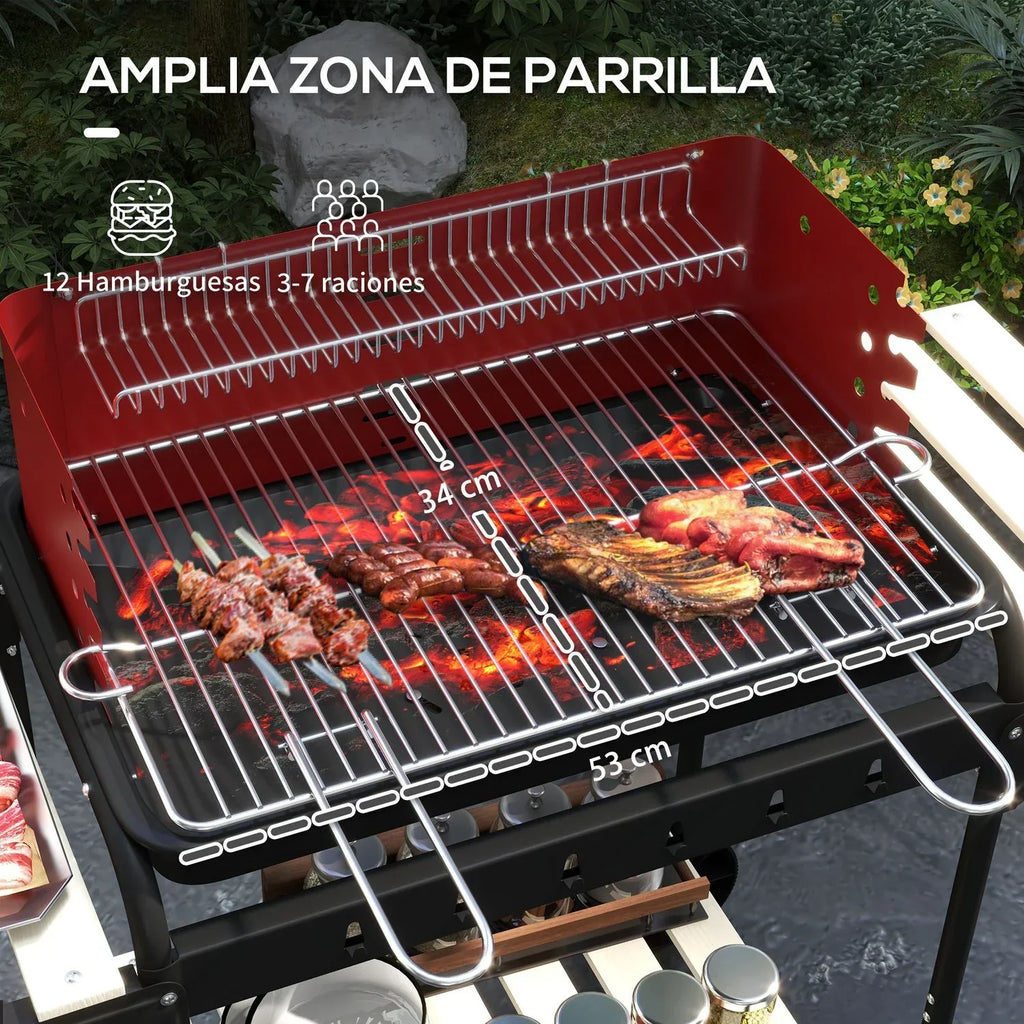 Grill Węglowy Outsunny Metal Sosna, 103x47x95 Cm, Czerwono-Czarny