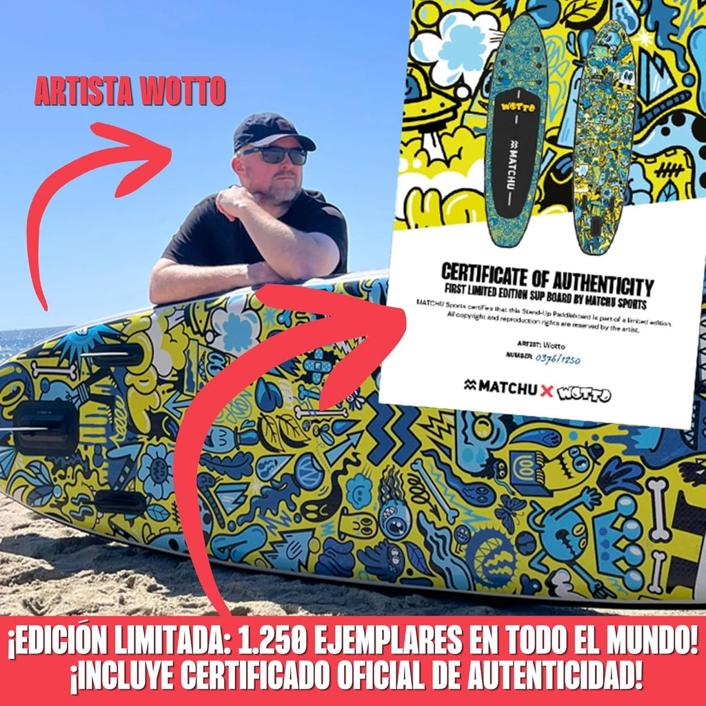 MATCHU - Nadmuchiwana Deska SUP - Paddleboard - Edycja Limitowana - Z Certyfikatem - Kompletny Zestaw - 320x81x15 CM - Ładowność 150 KG - Kolekcja Artystyczna