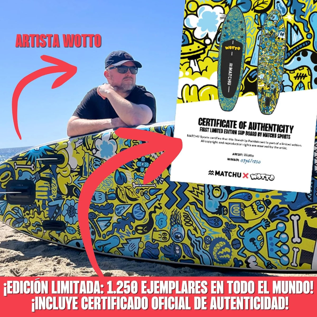 MATCHU - Nadmuchiwana Deska SUP - Paddleboard - Edycja Limitowana - Z Certyfikatem - Kompletny Zestaw - 320x81x15 CM - Ładowność 150 KG - Kolekcja Artystyczna