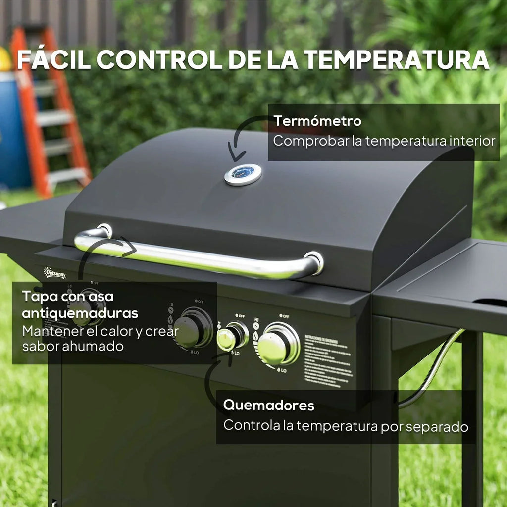 Grill gazowy ze stali ABS 123x57x98 cm-outsunny. Czarny