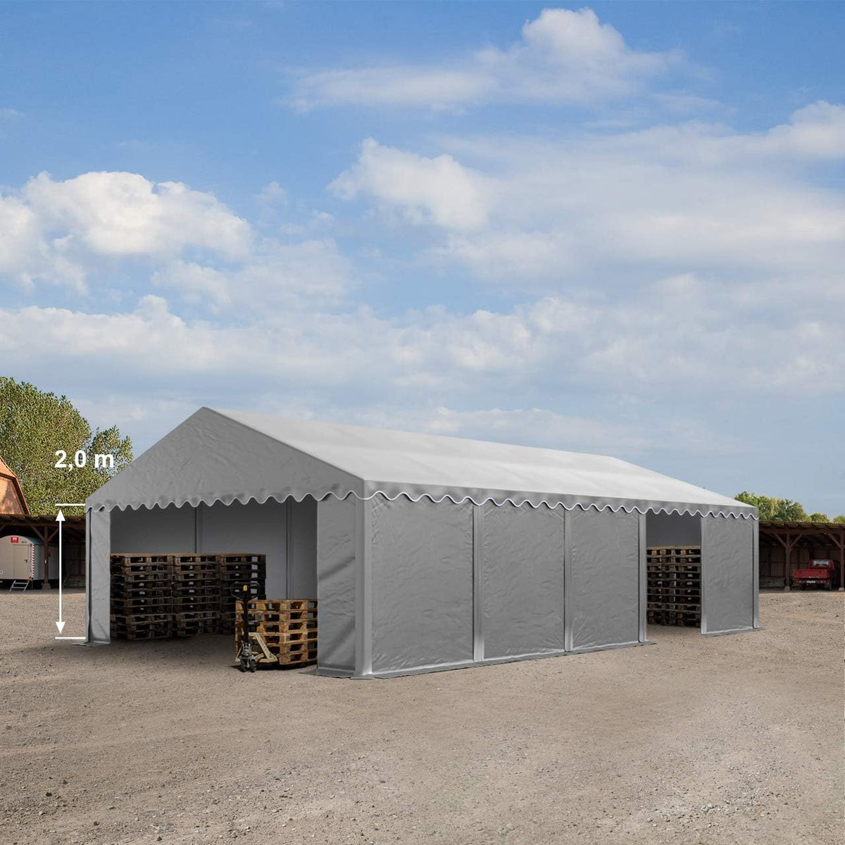 TOOLPORT Namiot magazynowy 5x10 m PVC 750 N Wodoodporny Szary Namiot Magazynowy ze Wzmocnioną Podstawą