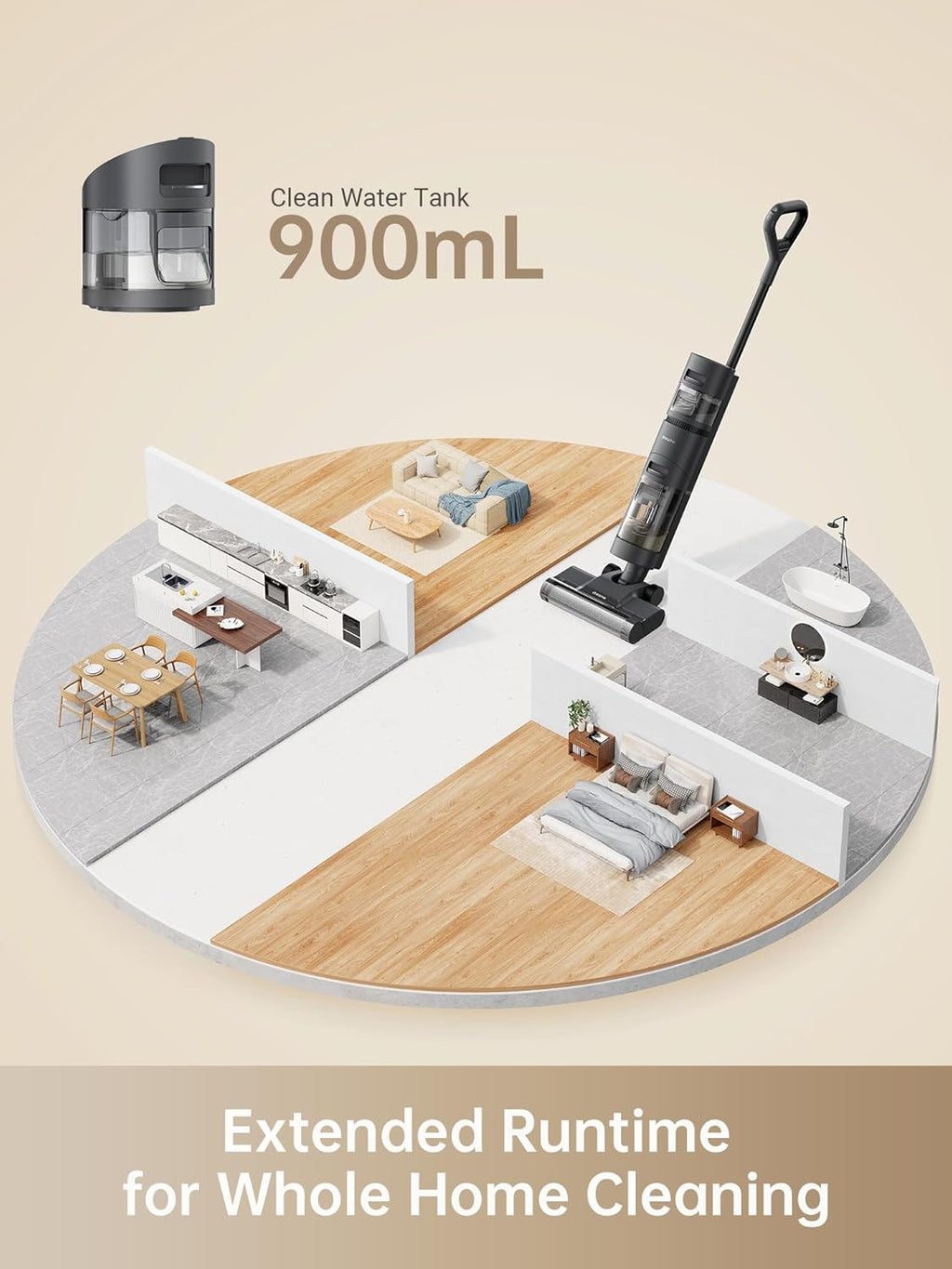 dreame H14 Pro odkurzacz na sucho i na mokro, płaska konstrukcja 180°, czyszczenie szczotki w temperaturze 60°C, suszenie w 5 min, automatyczne dozowanie roztworu, sterowanie aplikacją, 18 kPa