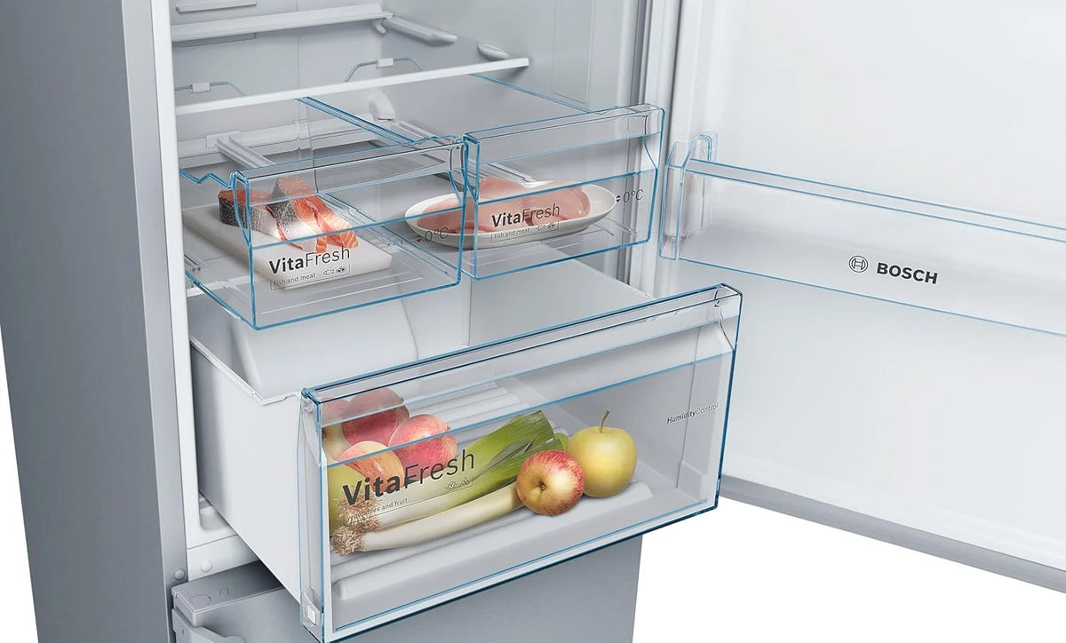 Bosch Serie 4 - Lodówko-zamrażarka, NoFrost, wysokość 203 x szerokość 70 cm, 438 L, technologia VitaFresh, biała - KGN49XIDQ