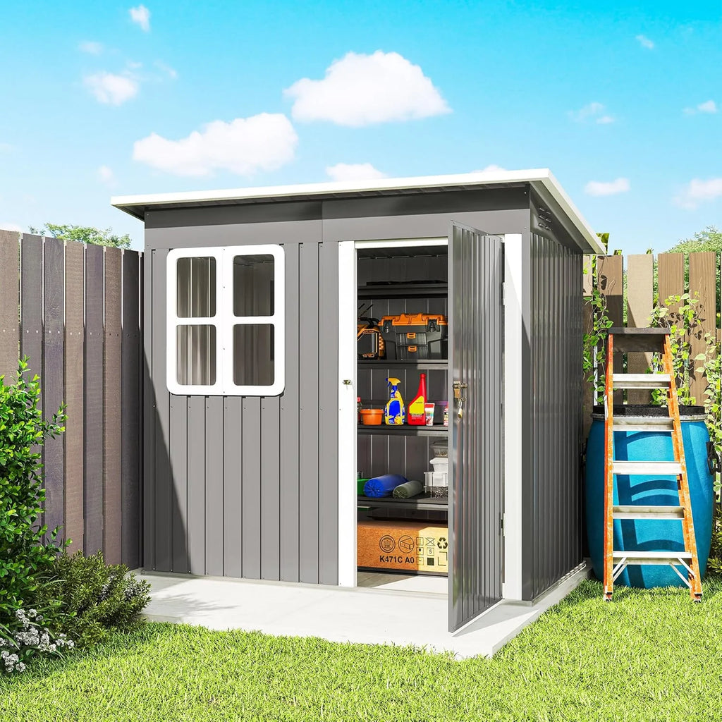Outsunny Zewnętrzny Domek Ogrodowy, 2,55 m² 221x133x190 cm, Metalowa Szopa Ogrodowa z Oknem, Zamykanymi Drzwiami i Wentylacją, do Przechowywania Narzędzi, Ciemnoszary