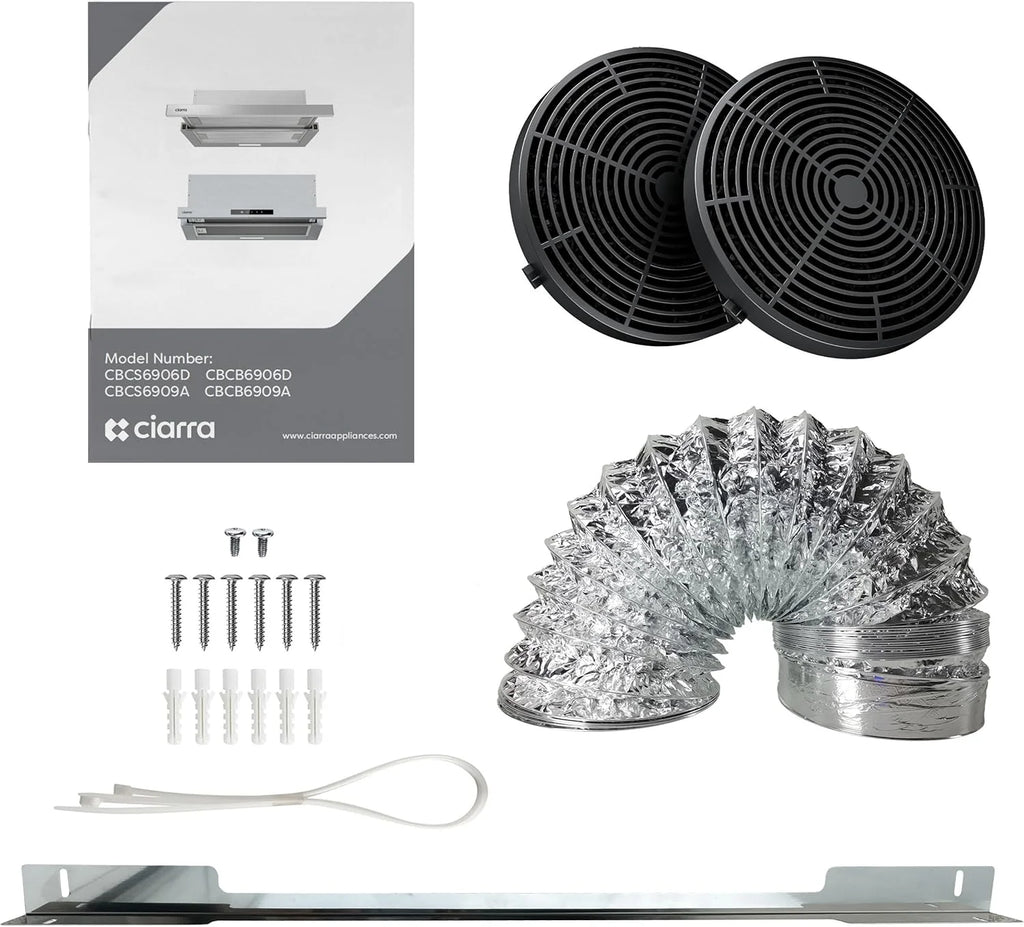 CIARRA CBCB6909A Okap Teleskopowy Czarny Kuchenny 60 cm 600 m³/h Klasa A+ 3 Poziomy Sterowania Dotykowego Oświetlenie LED Filtr Węglowy CBCF055