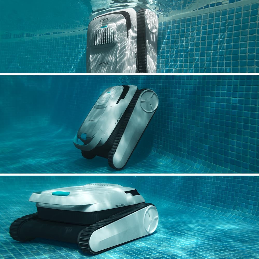 Robot sprzątający do basenu Cecotec Conga Pooldroid 5000 TotalClean Pearl, czyści dno, ściany i linię wodną. Powierzchnia do 100m2, maksymalne nachylenie 90º, systematyczne czyszczenie, czas pracy 100min, pojemność 4L