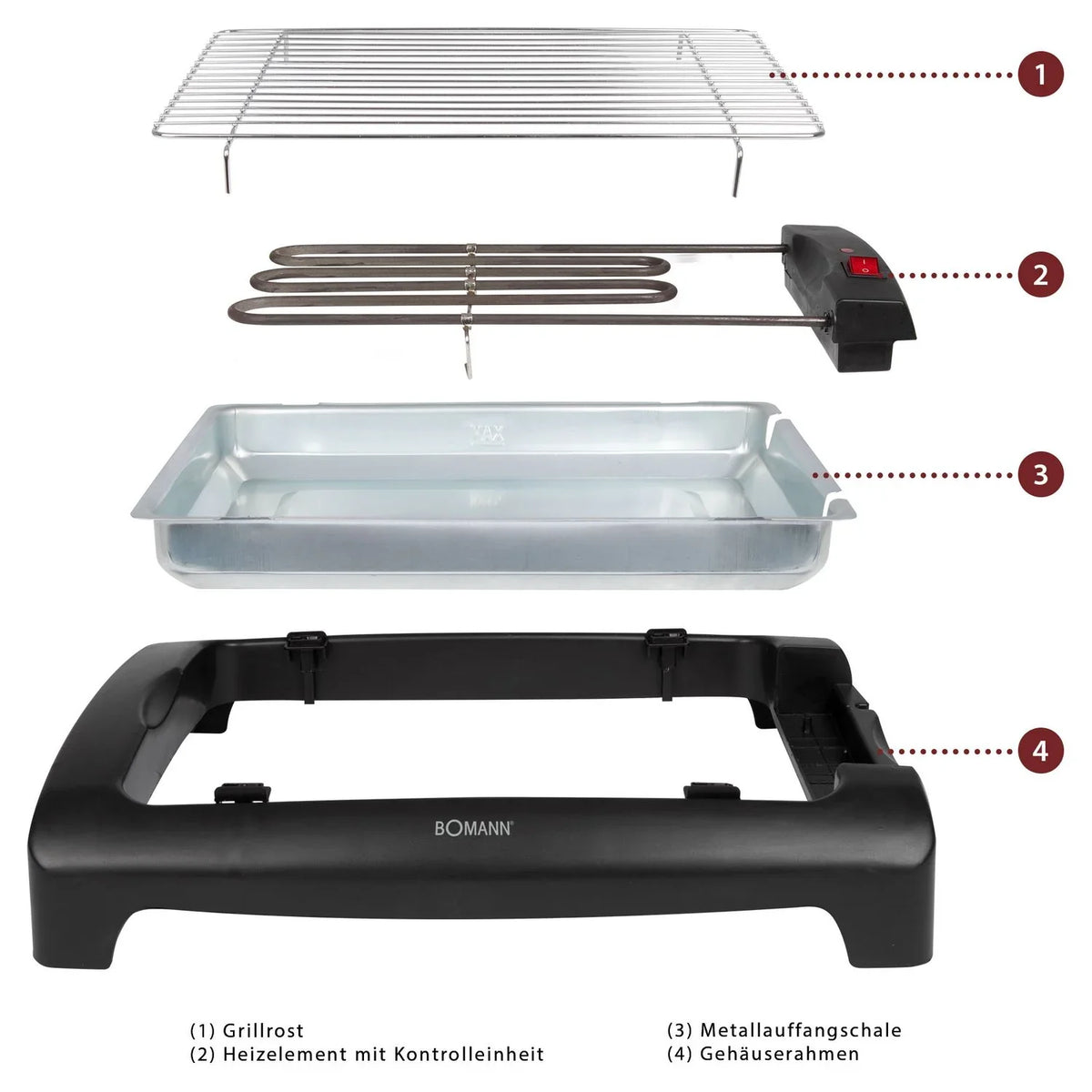 Bomann BQ 1240 - Grill Elektryczny Z Chromowanym Rusztem 35,5 X 24,5 Cm, 2000 W, Kolor Czarny