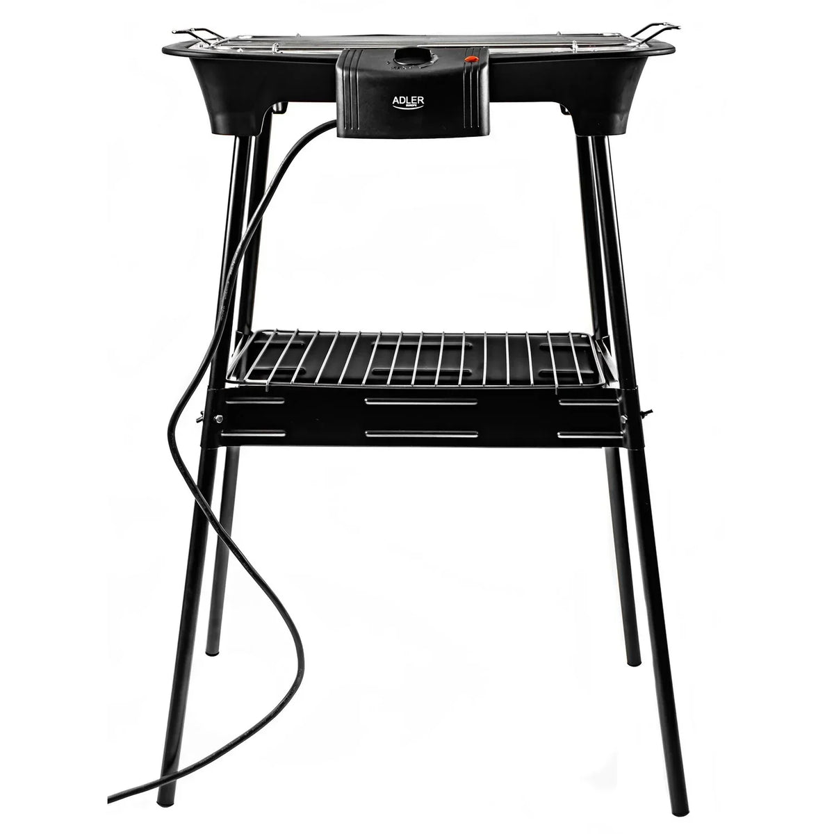 Grill elektryczny z podstawką, chromowany ruszt, regulacja temperatury, do użytku wewnątrz/na zewnątrz, odłączany, czarny, 2000 W Adler AD 6602