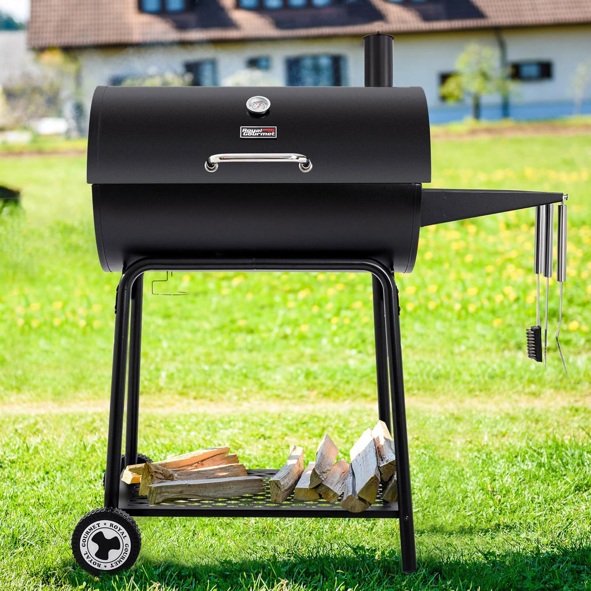 Grill węglowy Royal Gourmet CC1830 30 cali z bocznym stolikiem, grill zewnętrzny z 627 calami kwadratowymi powierzchni do gotowania na ogród, patio i imprezy, czarny, 2026