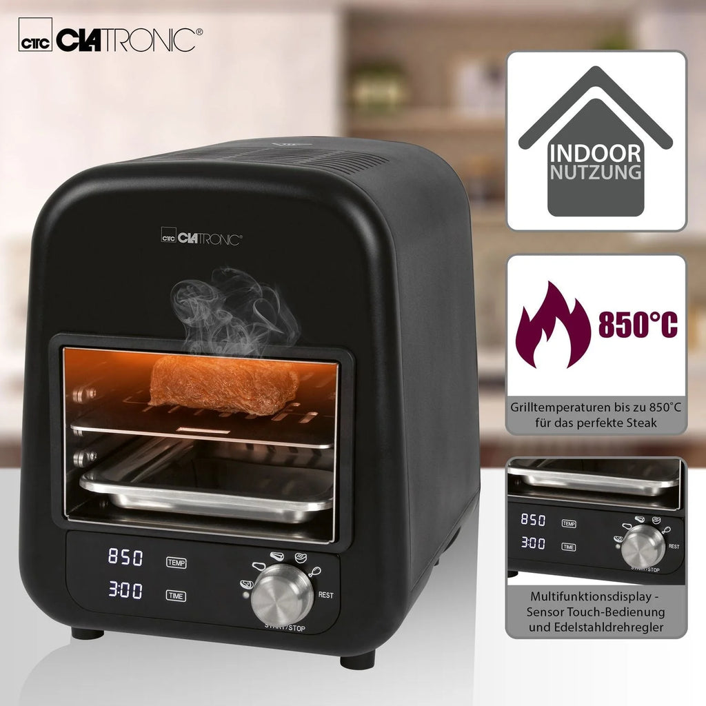 Elektryczny grill na podczerwień Barbacoa, grill ceramiczny, 5 programów gotowania, 850°C, czarny środek, 1600 W Clatronic Ebg 3760