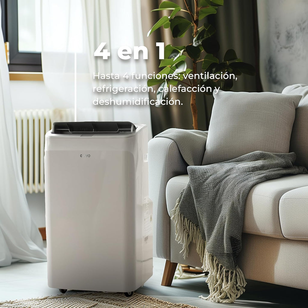 Przenośny Klimatyzator EVVO Chłodzenie i Grzanie, Klasa A, 12.000 BTU, Pilot i Programator Czasowy 24h, 4 w 1, Osuszacz, Wentylacja, Do 26 m2. (Model: CLIMA P12 Chłodzenie i Grzanie)