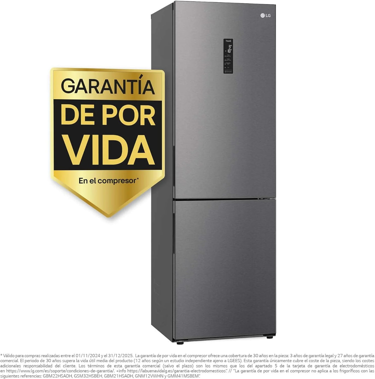 GBP61DSXGC - Lodówka kombi No Frost, zamrażarka, sprężarka Smart Inverter, kolor Inox Antihuellas, 186 cm, 341 l