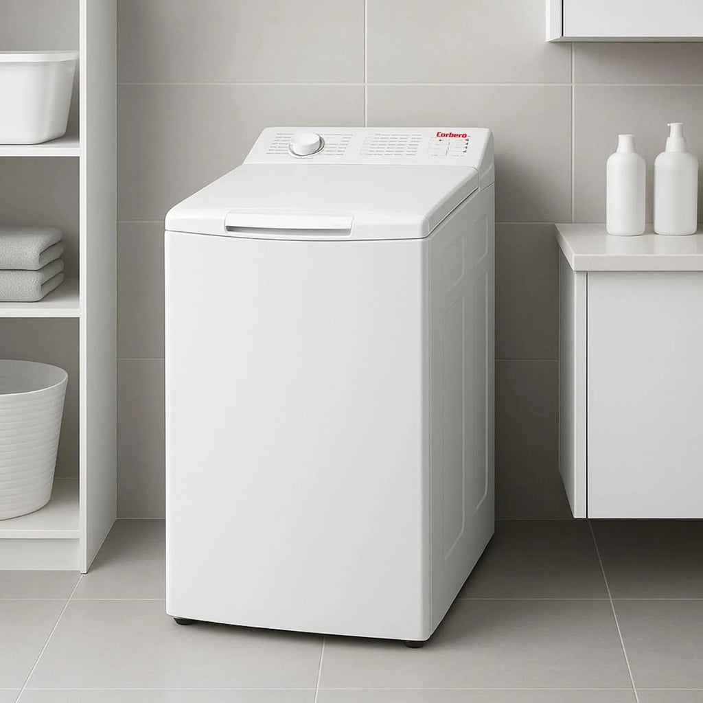 Corberó - Pralka Ładowana Od Góry 6.5kg| CLACSM6524 | 1200 obr/min | 16 Programów, Funkcja Pary, ECO, Czyszczenie bębna| Opóźniony start| Szybkie pranie | Łatwe prasowanie | Wskaźniki LED | Biała
