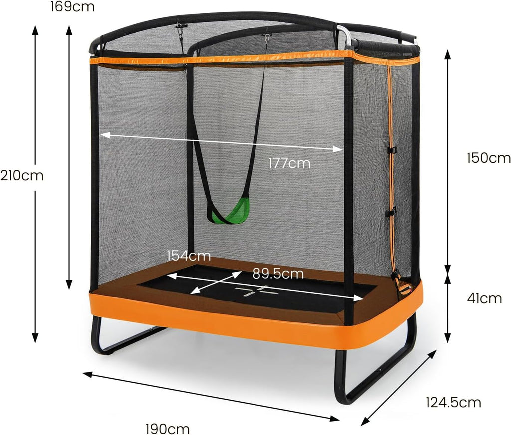 LIFEZEAL Trampolina z Huśtawką dla Dzieci, Trampolina Ogrodowa z Siatką Zabezpieczającą i Drzwiczkami, Idealna do Wewnątrz i na Zewnątrz