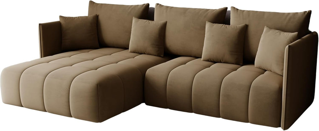 Narożnik GONA z funkcją spania 245 x 180 cm – Elegancki, trwały i wolnostojący – Automat ułatwiający rozkładanie – 246 x 188 x 93 cm – Monolith 09 (Jasnybrąz)