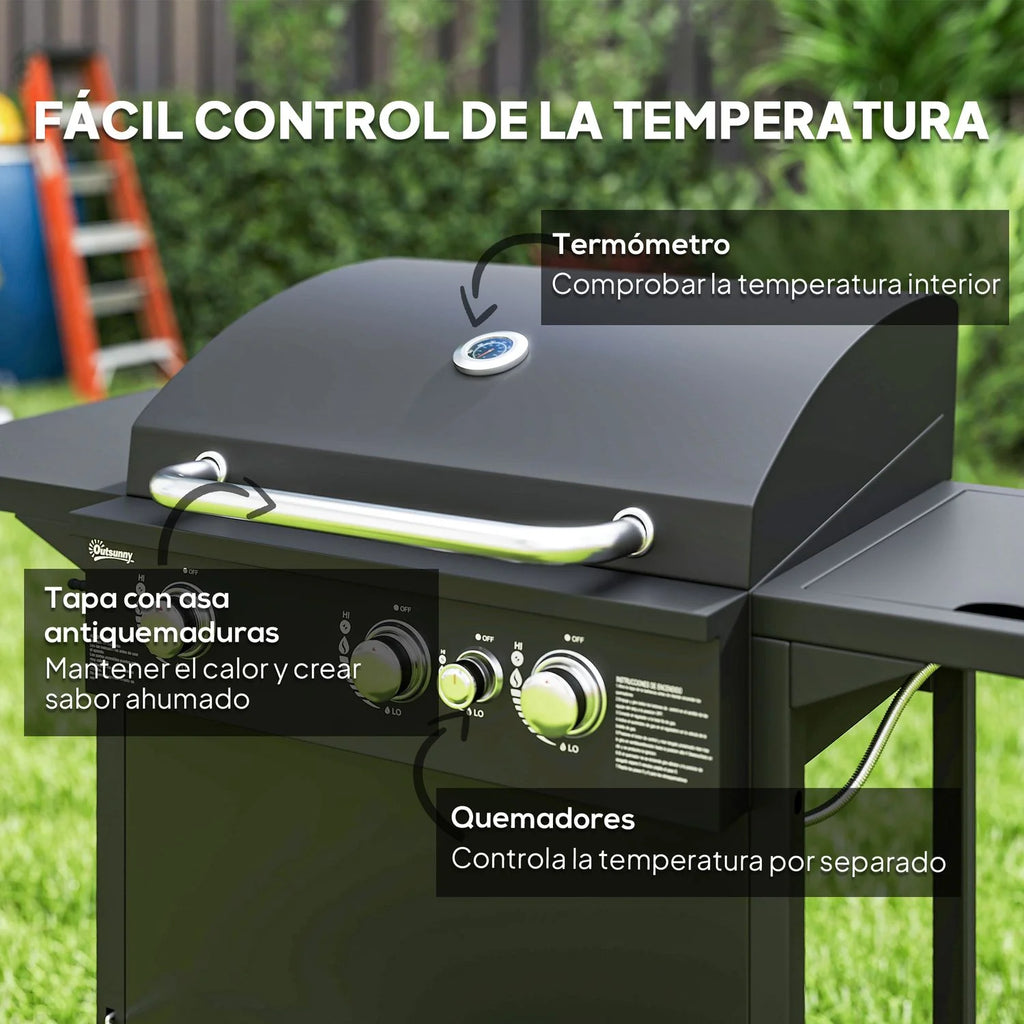 Gazowy grill ze stali nierdzewnej ABS 123x57x98 cm - Outsunny. Czarny