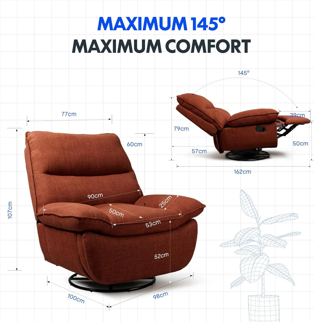 FLEXISPOT XC6 Fotel Relaxacyjny, Obrotowa Kanapa z Funkcją Bujania, Fotel TV z Regulowanym Oparciem, Rozkładany Fotel do Sypialni, Salonu i Kina Domowego (Beżowy)