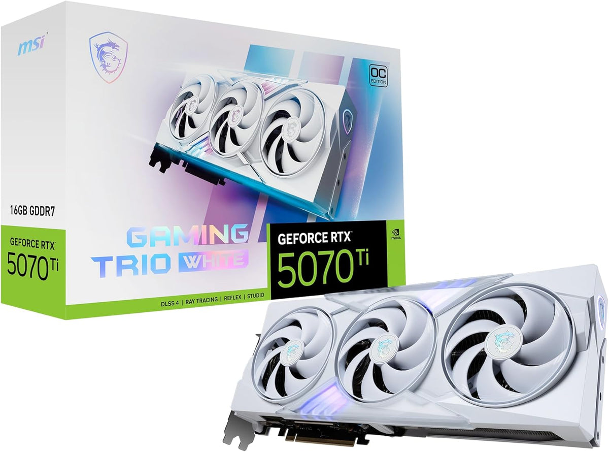 MSI Karta graficzna NVIDIA GeForce RTX 5070 Ti 16G Gaming Trio OC - 16 GB GDDR7 (28 GB/s, 256-bit), PCIe 5.0 - TRI FROZR 4 (3 x wentylatory STORMFORCE) - RGB - HDMI 2.1b, DisplayPort 2.1b