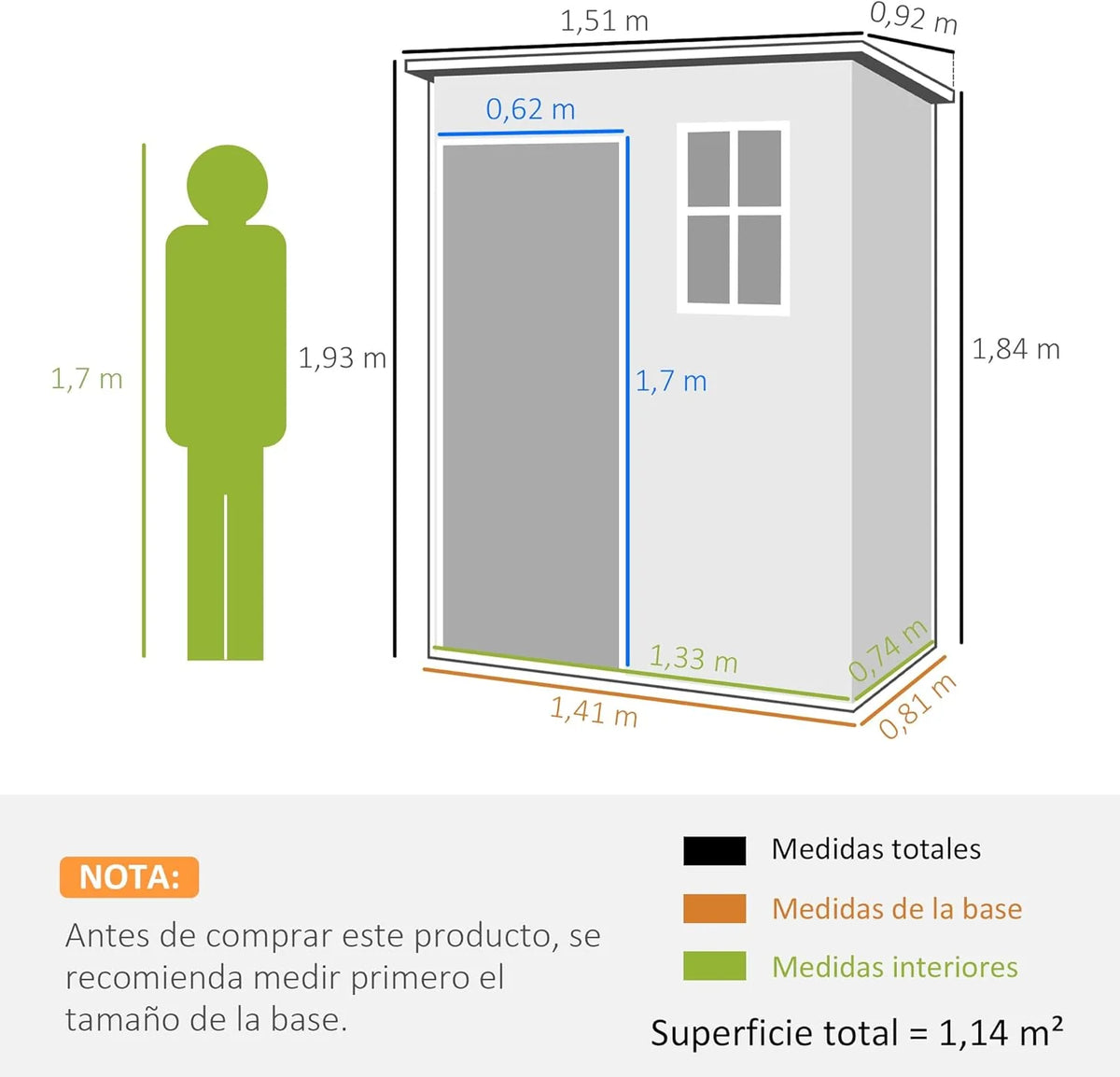 Outsunny Zewnętrzny Domek Ogrodowy, 1,14 m², 151x92x193 cm, Szopa Ogrodowa z Podłogą, Drzwiami Przesuwnymi, Oknem i Spadzistym Dachem, do Przechowywania Narzędzi, Szary