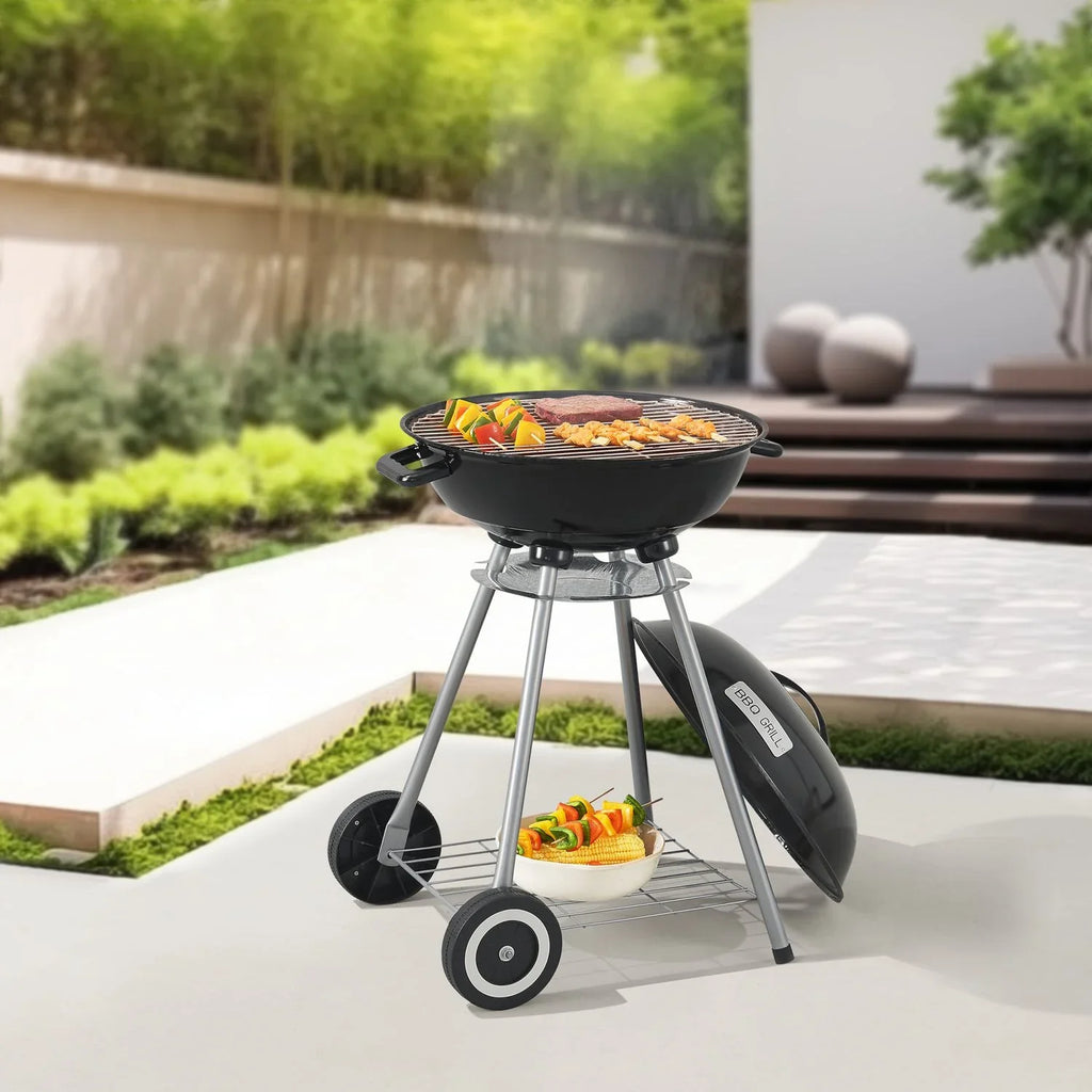 Okrągły grill węglowy Apricena z pokrywą 80x49x47cm - Czarny [casa.pro]